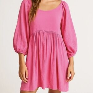 Pink Puff Sleeve Mini Dress
